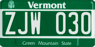 VT license plate ZJW030