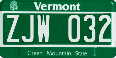 VT license plate ZJW032