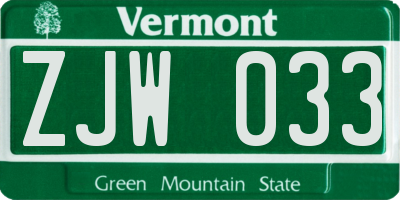 VT license plate ZJW033
