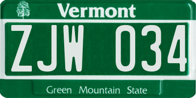 VT license plate ZJW034