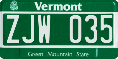 VT license plate ZJW035