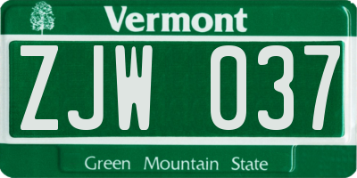 VT license plate ZJW037
