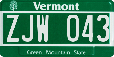 VT license plate ZJW043