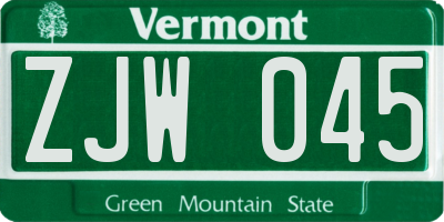 VT license plate ZJW045