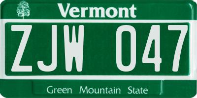 VT license plate ZJW047
