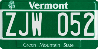 VT license plate ZJW052