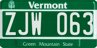 VT license plate ZJW063