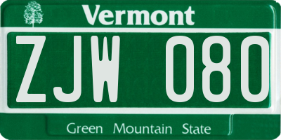 VT license plate ZJW080
