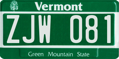 VT license plate ZJW081