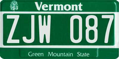 VT license plate ZJW087