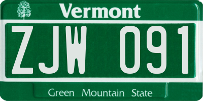 VT license plate ZJW091