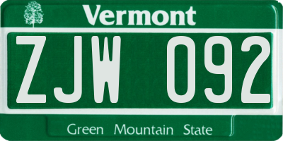 VT license plate ZJW092
