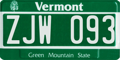 VT license plate ZJW093