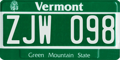 VT license plate ZJW098