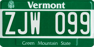 VT license plate ZJW099