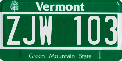VT license plate ZJW103