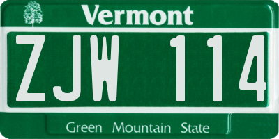 VT license plate ZJW114