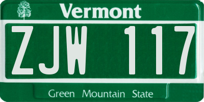 VT license plate ZJW117