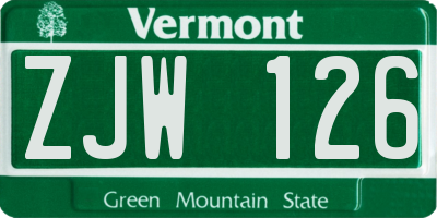 VT license plate ZJW126