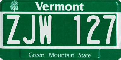 VT license plate ZJW127