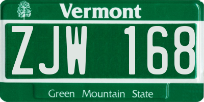 VT license plate ZJW168