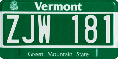 VT license plate ZJW181