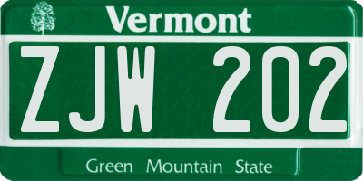 VT license plate ZJW202