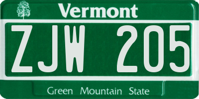 VT license plate ZJW205