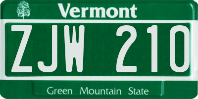 VT license plate ZJW210