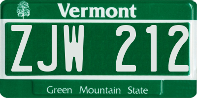 VT license plate ZJW212