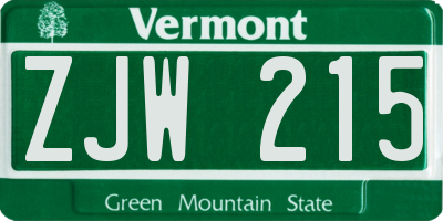 VT license plate ZJW215