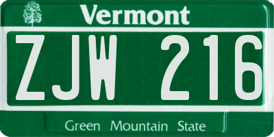 VT license plate ZJW216