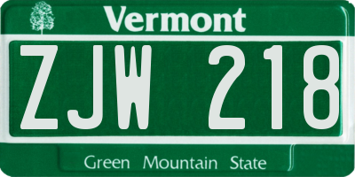 VT license plate ZJW218