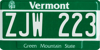 VT license plate ZJW223