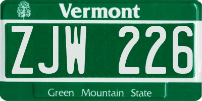 VT license plate ZJW226