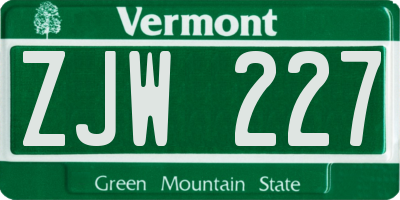 VT license plate ZJW227
