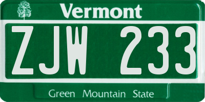 VT license plate ZJW233
