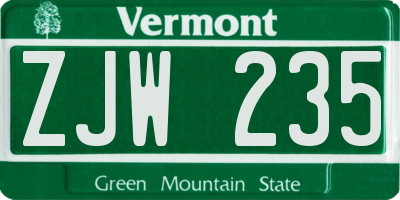 VT license plate ZJW235