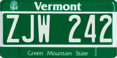VT license plate ZJW242
