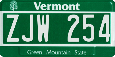 VT license plate ZJW254