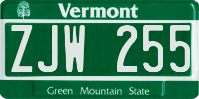 VT license plate ZJW255