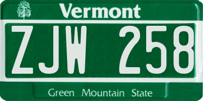 VT license plate ZJW258