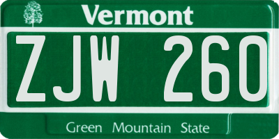 VT license plate ZJW260