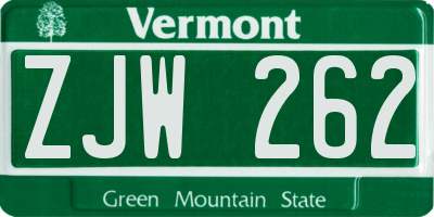VT license plate ZJW262