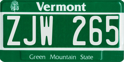 VT license plate ZJW265