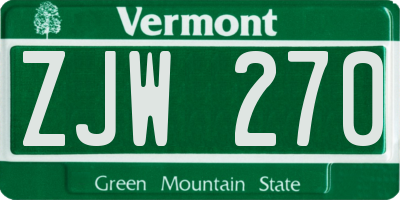 VT license plate ZJW270