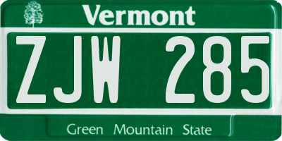 VT license plate ZJW285