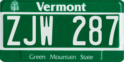 VT license plate ZJW287