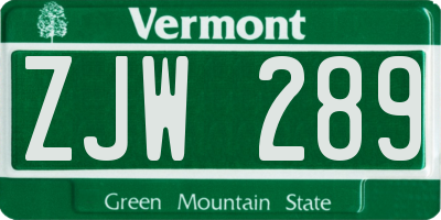 VT license plate ZJW289