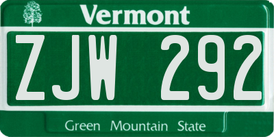 VT license plate ZJW292